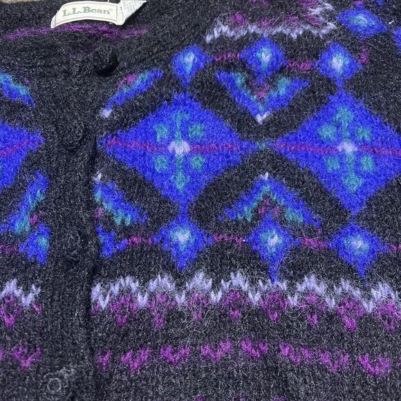 Vintage 80s LL Bean Black Mohair Pattern Cardigan - Picture 2 of 4